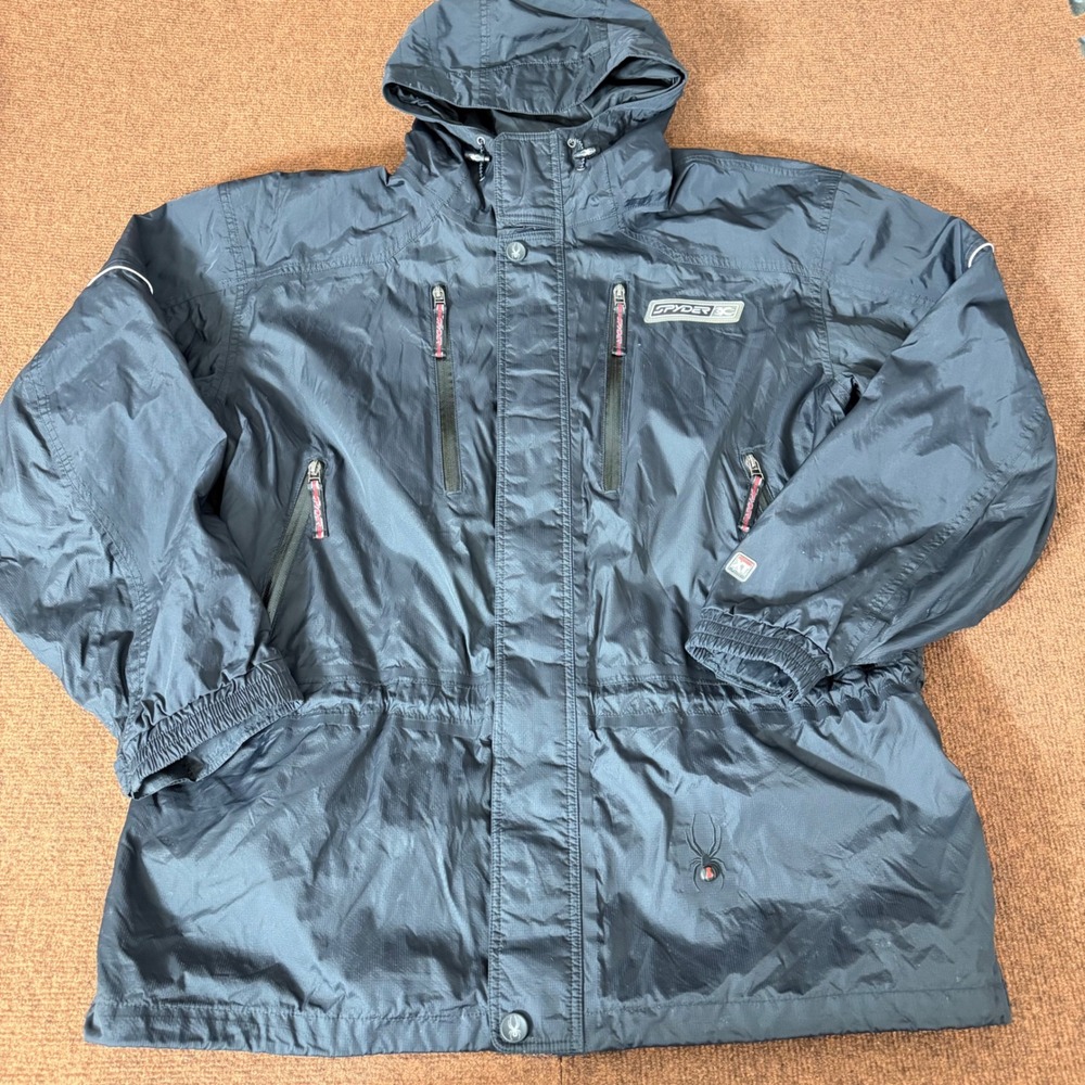 Spyder BC Mens XL Black Ripstop Hooded Ski Jacket Red Mesh Lining Full Zip 620